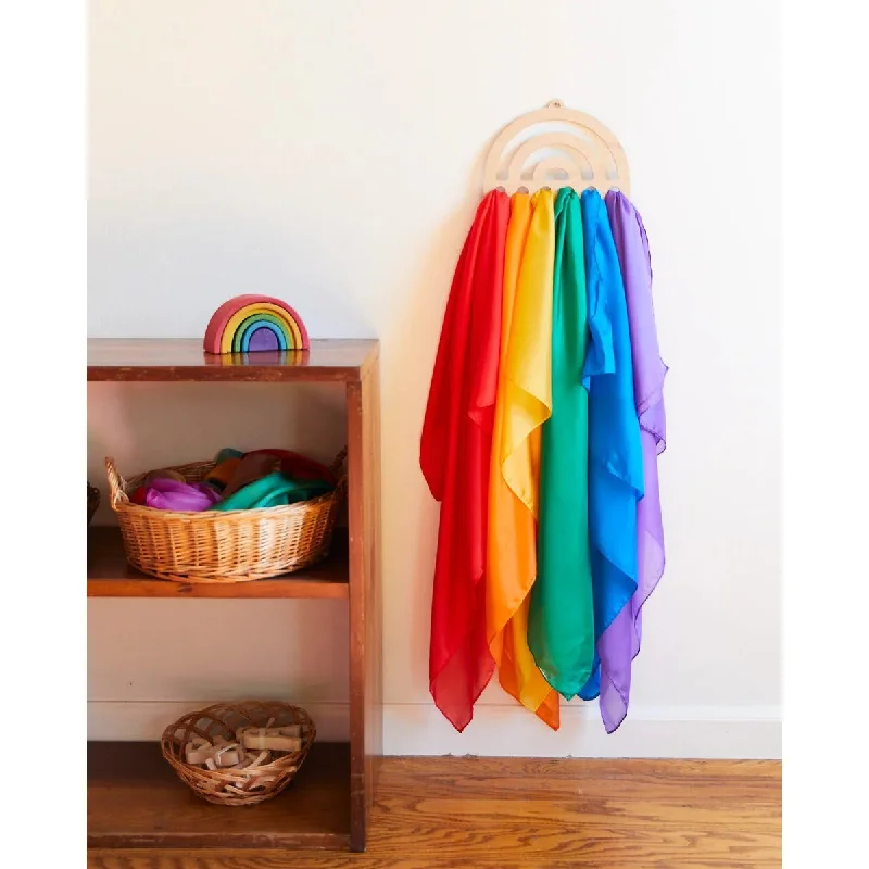 enchanting wooden toys for children                   Sarah's Silks wooden display - rainbow