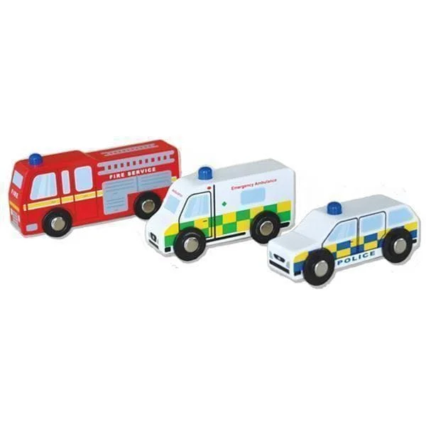 sturdy and durable wooden toys for rough play                   Emergency Vehicle Car Set