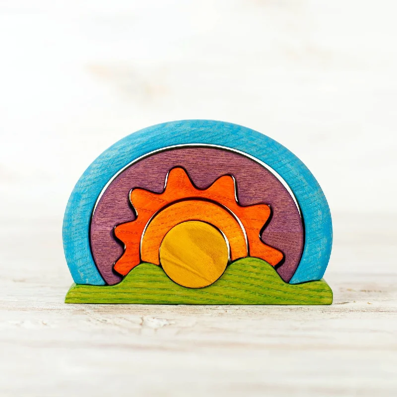 sustainable wooden toys                   Wooden Caterpillar sun is rising stacker