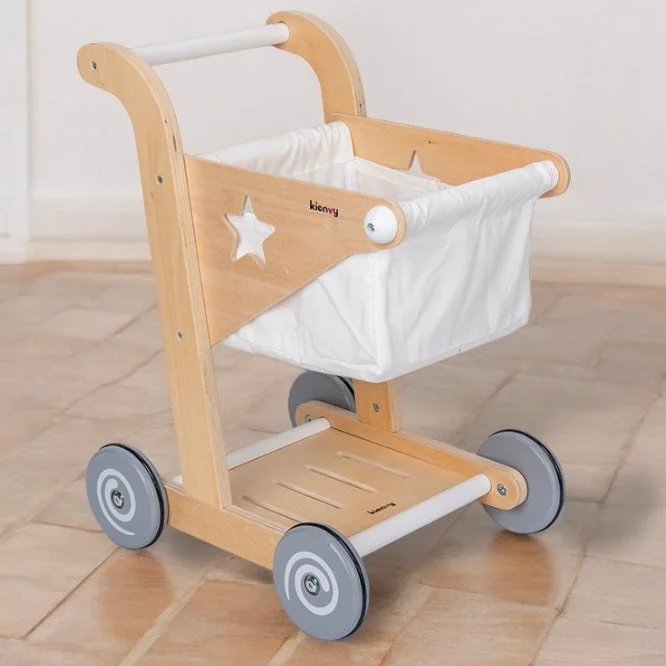 engaging wooden toys                   Korea brand Kienvy Wooden Shopping Trolley Cart Pretend Play Kitchen Toy
