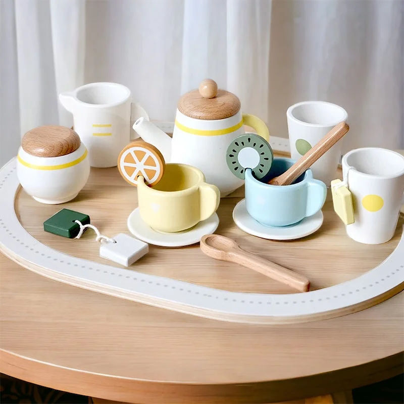 eco-friendly and safe wooden toys                   Korean Brand Kienvy Wooden Afternoon Tea Set Pretend Play Kitchen Toy