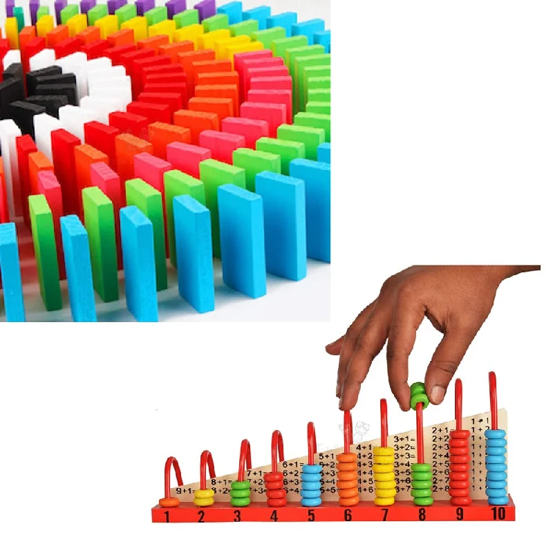 safe and non-toxic wooden toys that parents can trust                   Calculation Shelf + 100 Pieces Dominoes Blocks Set (Combo) for Children