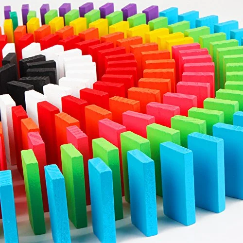 thoughtfully designed wooden toys              Dominoes Blocks Set 12 Colours Wooden Toy Building and Stacking Counting Adding Subtracting Multiplication Indoor Game (100 PCs)