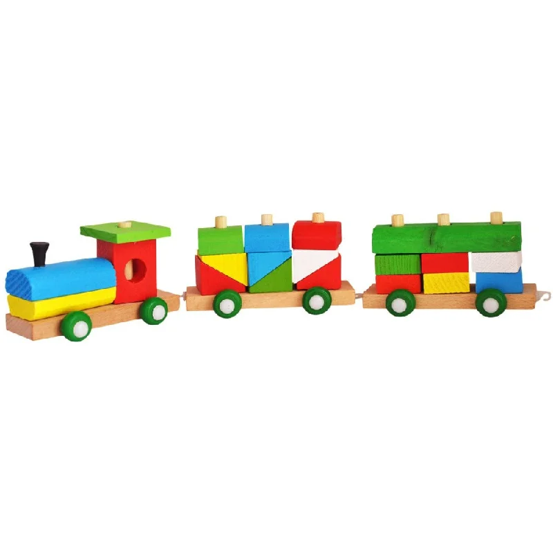 robust and child-safe wooden toys for all ages                   Shape Sorter Train (36 Pieces) Geometric Shapes Wooden Puzzle Stacking Toy