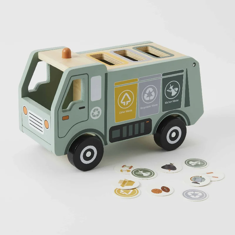 eco-conscious wooden toys that promote sustainability                   Wooden Garbage & Recycling Sorting Truck