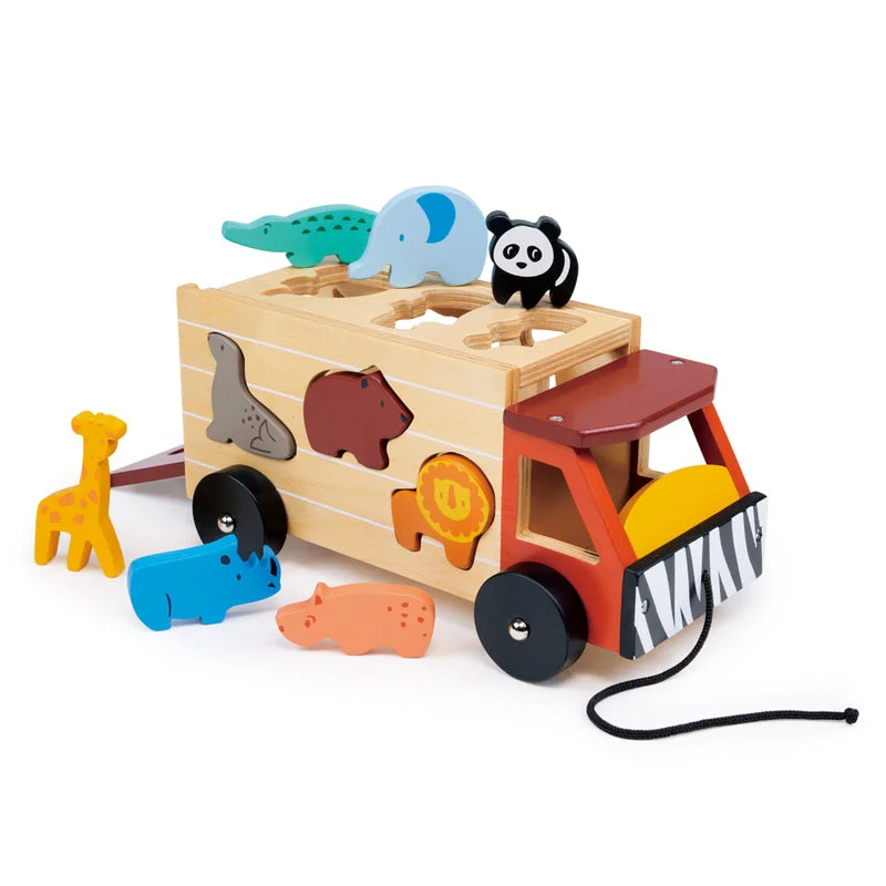 robust and child-safe wooden toys for all ages                   Mentari Wooden Shape Sorting Safari Truck