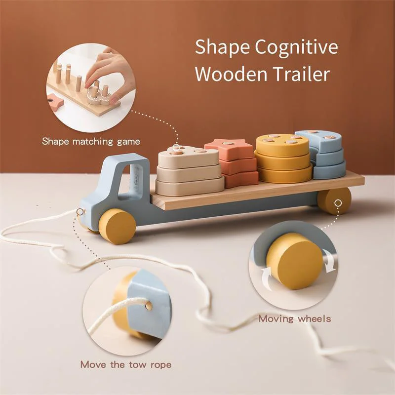 safe and durable wooden toys                   Wooden Shape Sorting Trailer Pull Along String. Fine Motor Skill Toy