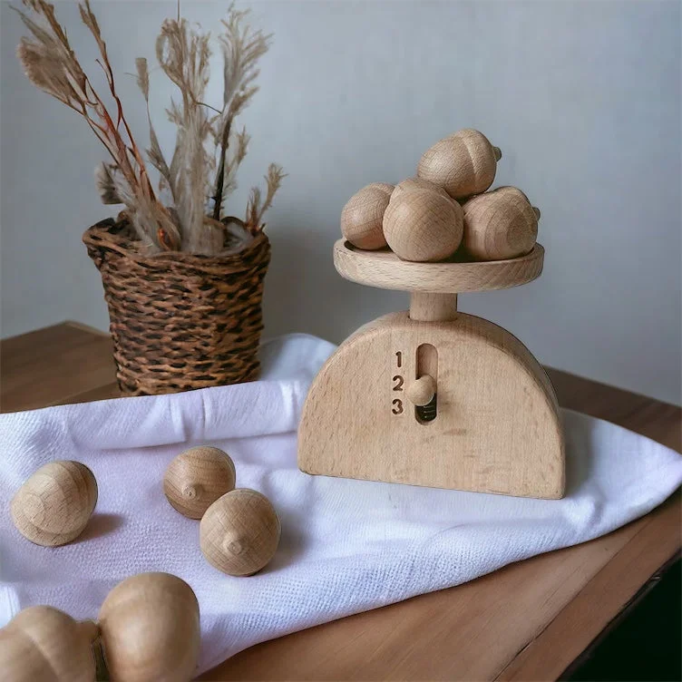 detailed and intricate wooden toys                   Wooden Weighing Scale Early Maths Learning Pretend Play Toy